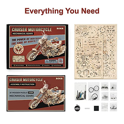 ROKR 3D Wooden Puzzles for Adults 1:8 Scale Motorcycle Model Car Kits to Build - DIY Wood Craft Hobbies for Adults/Men/Women for Teens/Dad/Mom - WoodArtSupply