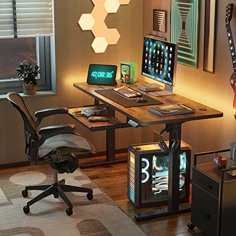 FEZIBO Standing Desk with Keyboard Tray, 55 × 24 Inches Electric Height Adjustable Desk, Sit Stand Up Desk, Computer Office Desk, Rustic Brown FEZIBO