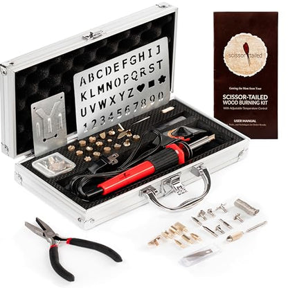 Premium Wood Burning Kit 42PCS | 36Tips, Adjustable Temperature Pen With Safety Stand, Metal Stencil&Pliers.Free Deluxe Case & How To. Complete Gift For An Effortlessly Mastering The Art Of Pyrography