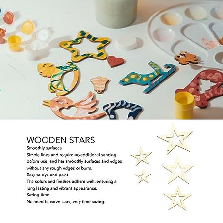 205PCS Wooden Crafts to Paint, Assorted Size Christmas Tree Hanging Ornaments Mini Wooden Stars Slices Unfinished Wood DIY Crafts HERCHR