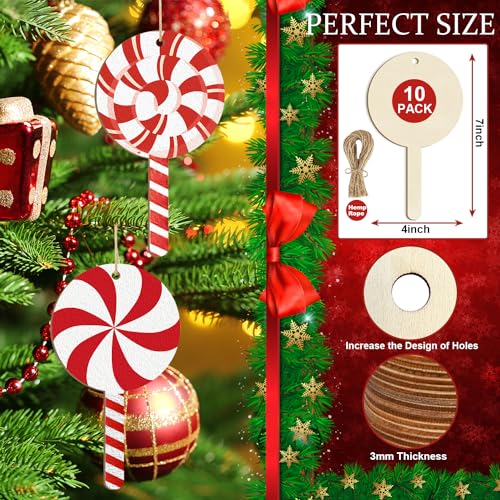 Large Wooden Ornaments to Paint 10Pcs, DIY Blank Lollipops Shape Unfinished Wood Ornament for Crafts Hanging Decorations, Halloween Christmas - WoodArtSupply