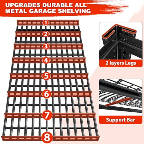 REIBII 55.2" W Garage Shelving Heavy Duty Garage Storage Shelves 3000LBS Adjustable 5 Tier Metal Shelving Unit for Storage Rack Storage Shelves REIBII