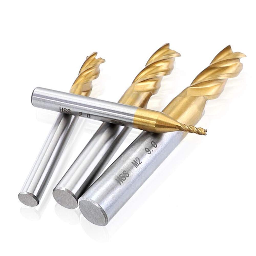 TOPPROS Pack of 10 4-Flute Titanium Coat End Mill Bits, 5/64" - 3/8" HSS CNC Straight Shank Drill Bits Cutter Tool Set for Wood Aluminum Steel TOPPROS