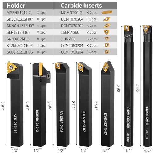 Metal Lathe Cutting Tools - 7PCS 1/2" Turning Holder Boring Bars with 14pcs Indexable Carbide Inserts CCMT060204 DCMT070204 11IR 16ER MGMN200-G IWONGO