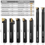 Metal Lathe Cutting Tools - 7PCS 1/2" Turning Holder Boring Bars with 14pcs Indexable Carbide Inserts CCMT060204 DCMT070204 11IR 16ER MGMN200-G IWONGO