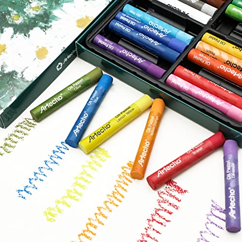 Artecho Oil Pastels Set of 24 Colors, Soft Oil Pastels for Art Painting, Drawing, Blending, Oil Crayons Pastels Art Supplies for Artists, Beginners, Artecho