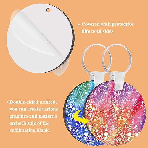 Duufin 210 Pieces Round Sublimation Keychain Blanks Double Side Heat Transfer Blanks Sublimation Blank MDF Round Ornaments Sublimation Round Blanks