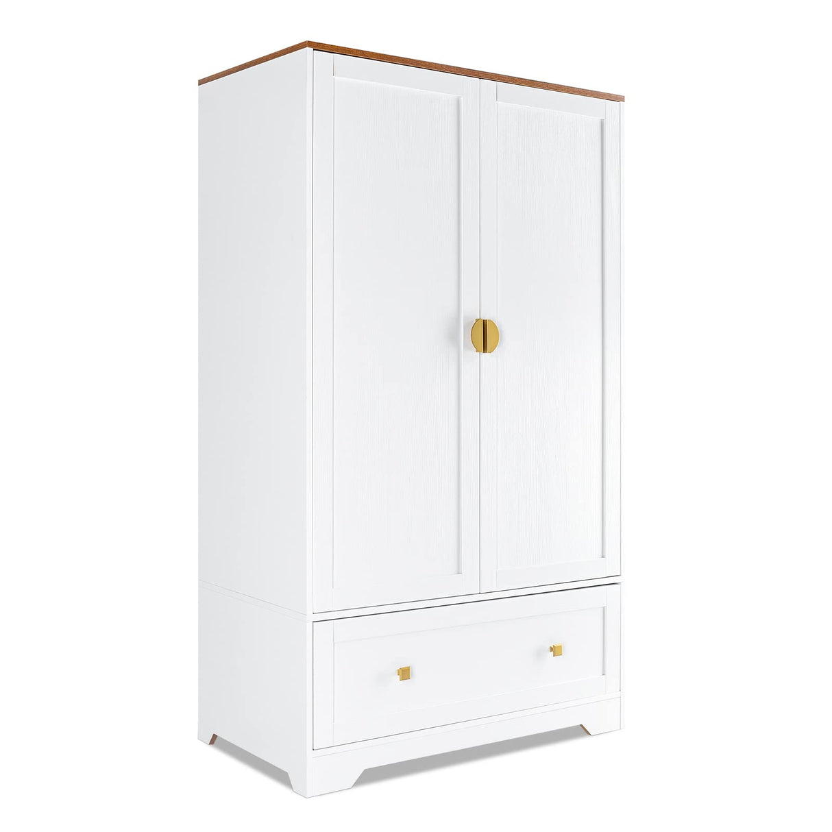 VINGLI Wide Wardrobe Closet, White Armoire Wardrobe with Hanging Rod, Shelves and Drawer, Freestanding Closet Wardrobe Cabinet, Armoires and VINGLI