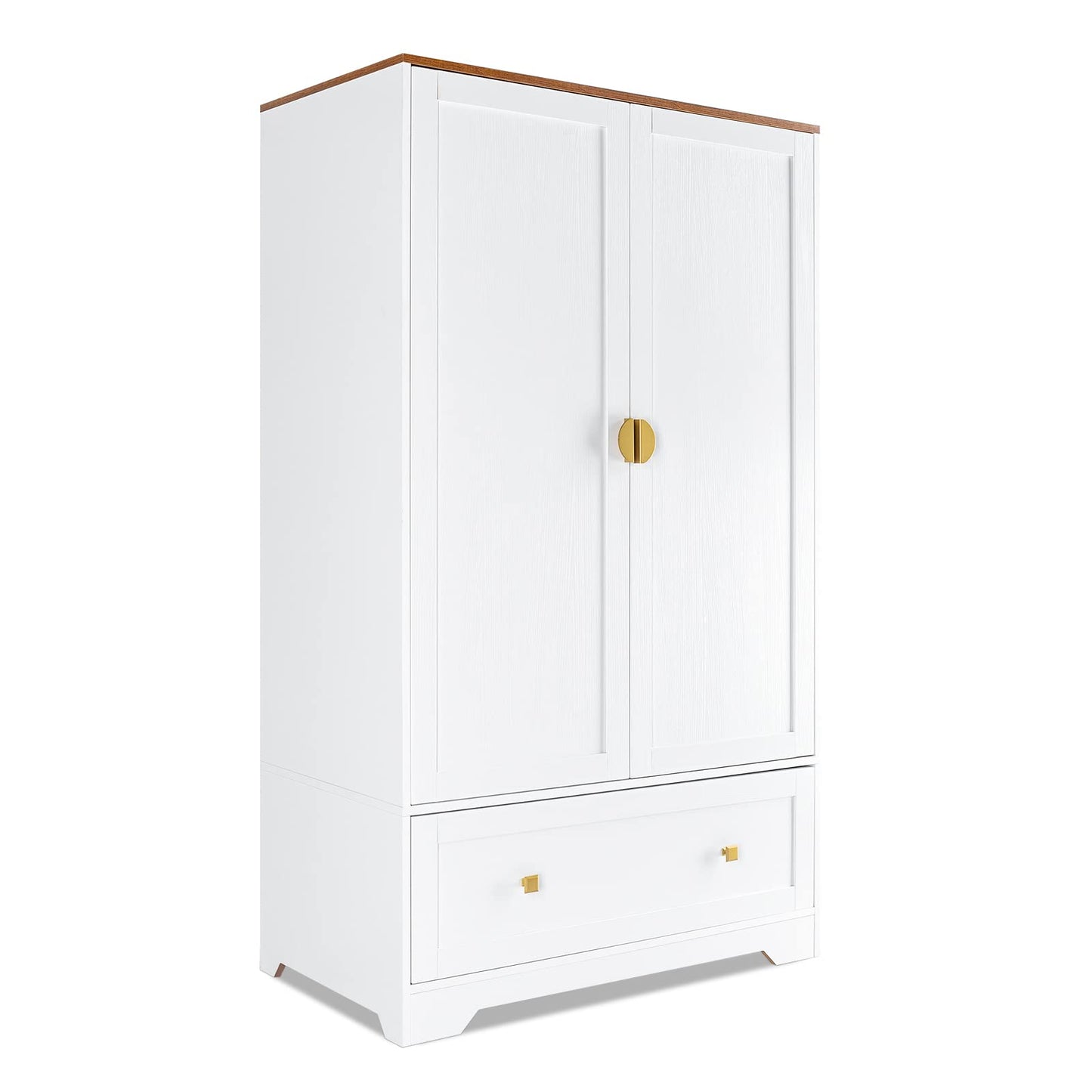 VINGLI Wide Wardrobe Closet, White Armoire Wardrobe with Hanging Rod, Shelves and Drawer, Freestanding Closet Wardrobe Cabinet, Armoires and