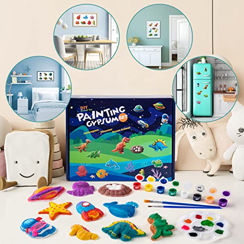 Juboury Kids Arts and Crafts Plaster Painting Craft Kit Art Set - Painting Your Own Space Dinosaurs & Marine Life Figurines - Ceramic Painting Kit - WoodArtSupply