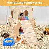 Guinea Pig Hideout, Guinea Pig House with Stairs and Mats Extra Large Guinea Pig Castle Detachable Hideouts for Small Animals Wooden Guinea Pig Unicorn Catcher