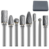 ASNOMY 8pcs Carbide Burr Set with 1/4''(6mm) Shank Double Cut Solid Carbide Rotary Burr Set Cutting Burrs for Die Grinder Drill, Metal Wood Carving, ASNOMY