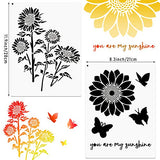 6 Pieces Sunflower Stencil Kit, Reusable Family Tree Stencil Flower Butterfly Painting Templates You are My Sunshine Stencil with Metal Open Ring for Zonon