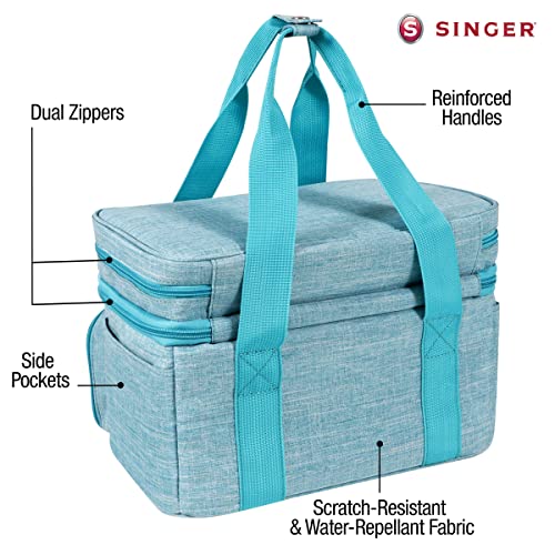 SINGER Sewing Accessories Organizer (Bag Only) – Double Layer Portable Sewing Storage Bag with 2 Detachable Pouches and 18 Storage Compartments,