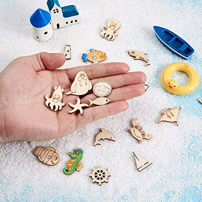 300Pcs Ocean Themed Pattern Wood Pieces Unfinished Wooden Marine Animal Cutouts Blank Wooden Paint Crafts for Kids Home Decoration DIY Craft Project - WoodArtSupply