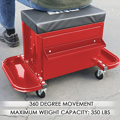 DNA MOTORING TOOLS-00261 3-Drawer Chest Rolling Mechanic Seat with Tool Trays,350lbs Max Weight Capacity,Red - WoodArtSupply