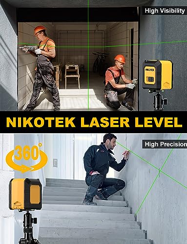 Nikotek Laser Level Self-Leveling Green Beam Horizontal and Vertical Cross-Line Laser for Home Decoration Carrying Pouch, Battery Included