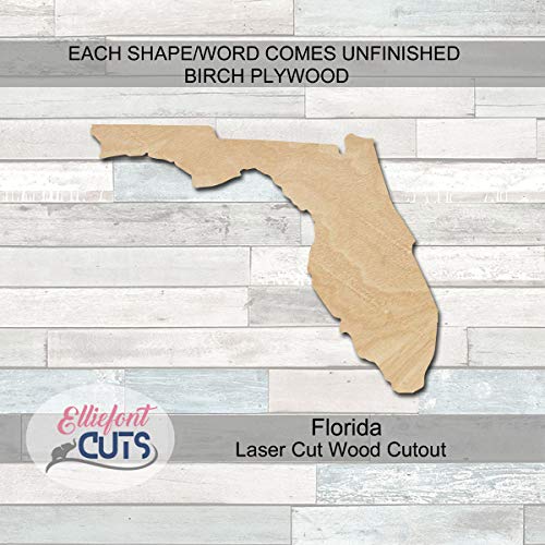 Florida Wood Cutouts for crafts, Laser Cut Wood Shapes 5mm thick Baltic Birch Wood, Multiple Sizes Available Elliefont Styles