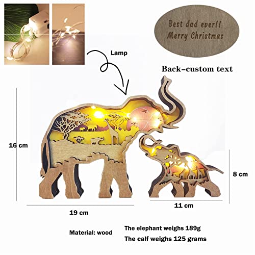 3D Wooden Forest Animal Wall Decor with Light String - Handcrafted Elephant Ornaments for Home Decoration - WoodArtSupply