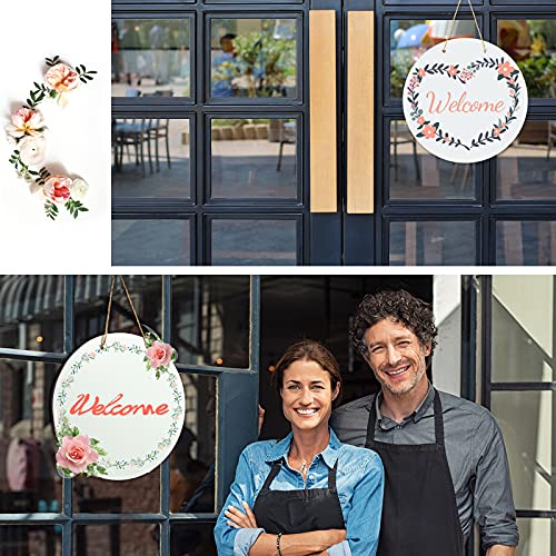 Sublimation Door Hanger Outdoor Hanging Vertical Sign Welcome Wreaths Front Door Round Wood Hanging Front Door Sign for Home, Garden,Yard, Bar Jetec