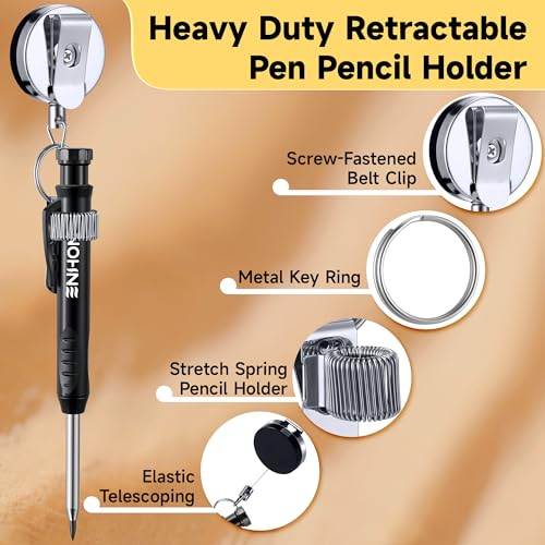 Enhon 57 Pcs Carpenter Pencils Set, Construction Pencils with Sharpener and 52 Refills, Deep Hole Mechanical Carpenter Pencil Set with Retractable Enhon