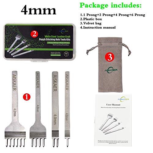 Aiskaer White Steel 4mm 1/2/4/6 Prong DIY Diamond Lacing Stitching Chisel Set Leather Craft Kits Aiskaer