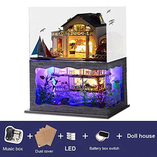 Spilay Miniature Dollhouse Kit with Furniture,DIY Dollhouse Kit Mini Modern Villa Model Plus Dust Cover and Music Box,1:24 Scale Creative Room Idea Spilay