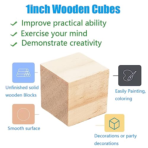 ZQYYQZ 50 Pieces 1 Inch Wooden Cubes, Unfinished Blank Wood Square Blocks, Wood Craft Cubes for Painting Decorating Crafting DIY Project - WoodArtSupply