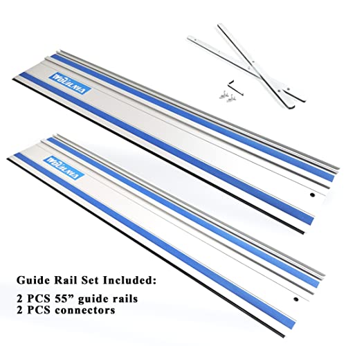 110" Track Saw Guide Rail 194368-5 71387 Joining Set for Makita and Festool Plunge Saw, Includes 2x55" Aluminum Extruded Guide Rails and 2 Connectors WOUILNIA