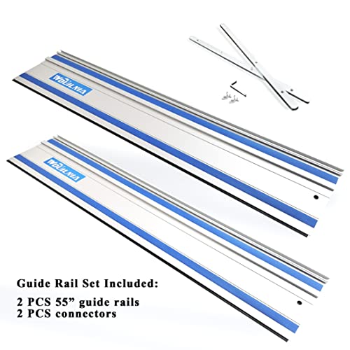 110" Track Saw Guide Rail 194368-5 71387 Joining Set for Makita and Festool Plunge Saw, Includes 2x55" Aluminum Extruded Guide Rails and 2 Connectors - WoodArtSupply