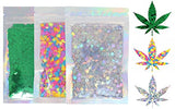 3 Pack - Green, Rainbow & Silver Holographic Leaf Glitter - Solvent Resistant & Cosmetic Grade - Face Body Nails Resin Arts & Crafts, Tumblers, Bath Electric Bliss Beauty