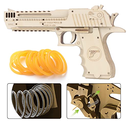 3D Wooden Puzzles, Desert Eagle Wood Gun Rubber Band Pistol Toys Machinery Model Best Gift Puzzle for Adults and Child VJOALIN