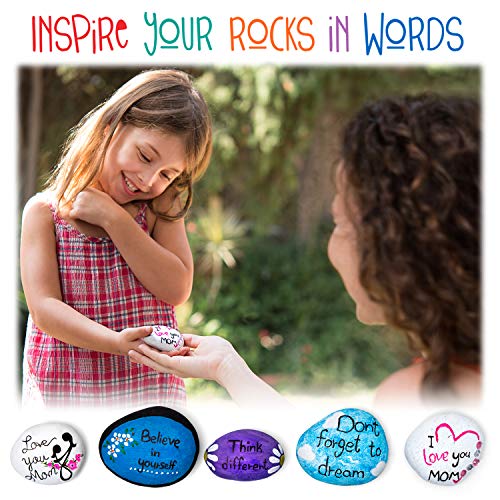 Kipipol Rock Painting Kit for Kids - DIY Arts and Crafts Set for Girls, Boys Ages 3, 4, 5 and Up - Fun Outdoor Activities w/10 Stones, 12 Acrylic