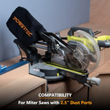 POWERTEC 75075 Miter Saw Dust Bag fits Nominal 2.5" Dust Ports, Expands to 2.687", Hook and Loop Dust Collector Bag with Zipper and Wired Adjustable POWERTEC