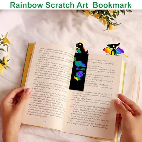 OSLINE 48Pcs Christmas Gift Tags for Kids, Scratch Art Paper for Kids Party Favor,DIY Rainbow Bookmark Making Kit for Kids,Craft Supplies Kits,Arts