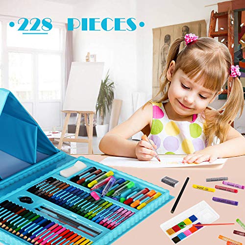 KINSPORY Art Supplies, 228 Pack Art Sets Crafts Drawing Coloring kit, Double-Side Trifold Art Easel, Oil Pastels, Crayons, Colored Pencils, Creative - WoodArtSupply