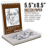 U.S. Art Supply 5.5" x 8.5" Top Spiral Bound Sketch Book Pad, Pack of 2, 30 Sheets Each, 90lb (160gsm) - Acid-Free Heavyweight Paper, Artist US Art Supply
