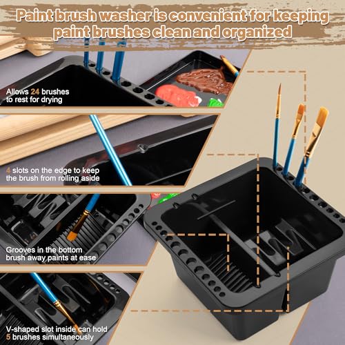 MyLifeUNIT Paint Brush Cleaner, Paint Brush Holder and Organizers for Acrylic, Watercolor, and Water-Based Paints (Black) - WoodArtSupply