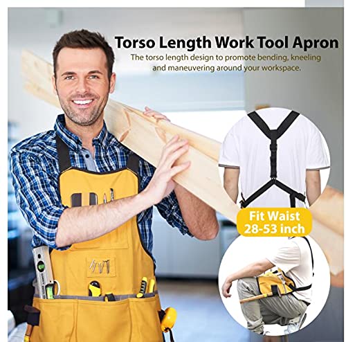 Briteree Work Tool Apron for Men and Women, Torso Length with 21 Tool Pockets, Durable Canvas Apron, DIY Enthusiasts - WoodArtSupply