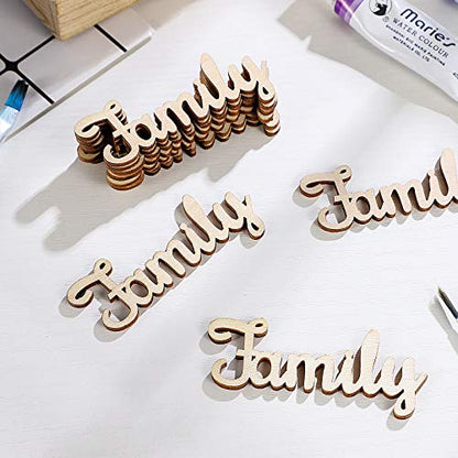 SUPVOX 10pcs Unfinished Family Wood Words Ornaments, Rustic Crafts Wooden Family Letters Alphabet Script for Christmas Tree Crafts Home Wedding DIY