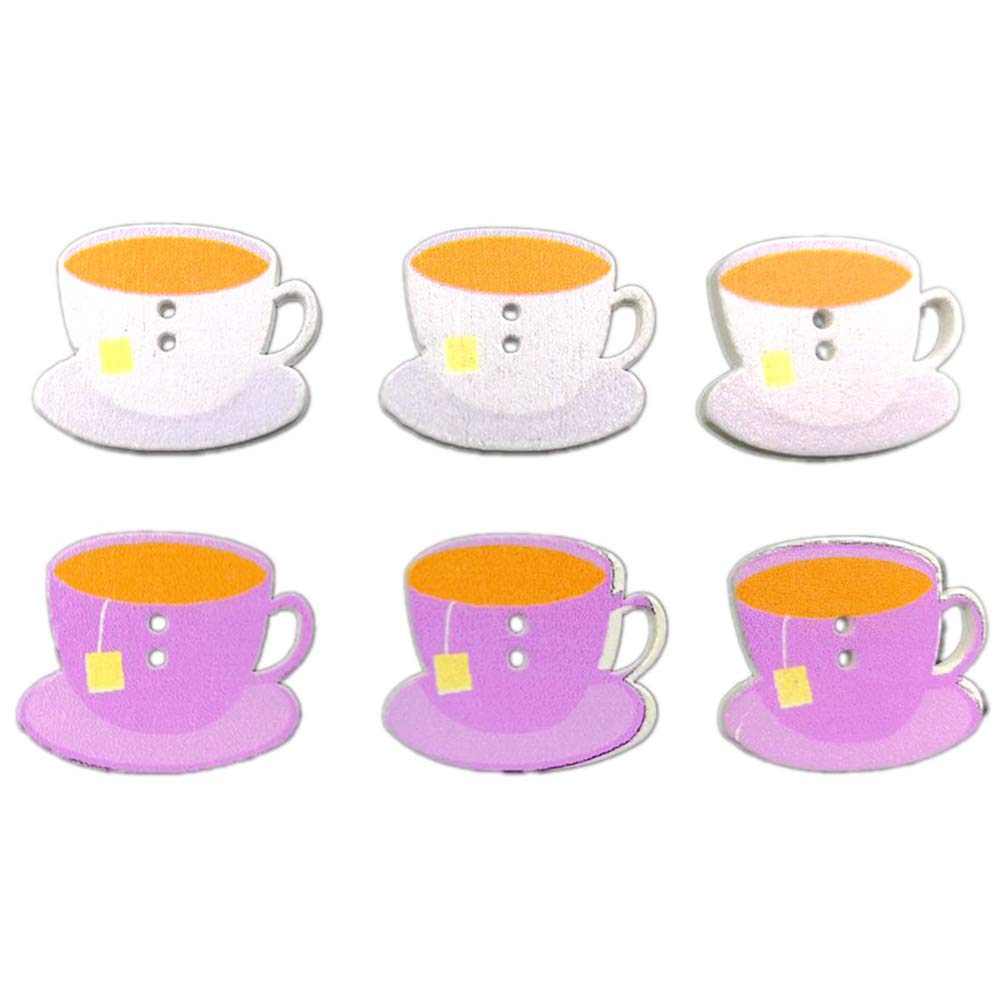 50Pcs Coffee Cup Shape Wood Buttons DIY Scrapbook Photo Album Sewing Knitting Decor - Multicolor PUDOCK