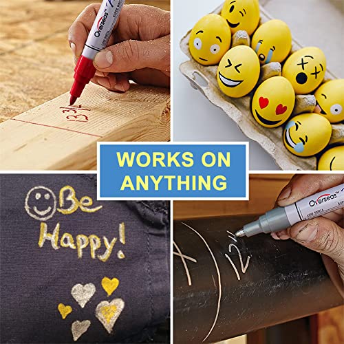 Paint Pens Paint Markers - Black Permanent Markers 8 Pack, Oil Based Waterproof Quick Dry Medium Tip Marker Pen for Metal, Wood, Fabric, Plastic, Overseas