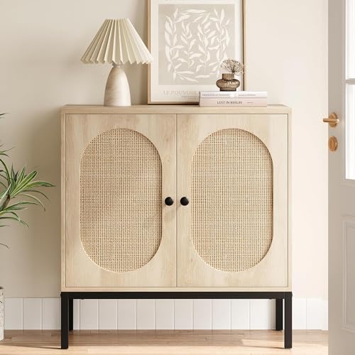 GAOMON Sideboard Buffet Cabinet, Rattan Storage Cabinet, Wood Accent Cabinet with Door and Shelf, Console Cabinet with Storage, Sideboard Cabinet for GAOMON