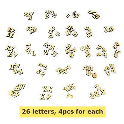 Honbay 104PCS 15mm/0.6inch Wooden Letters, Letter Wood Pieces Wood Slices Wood Chips for DIY Crafts - 26 Letters, 4pcs for Each