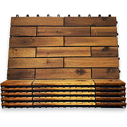 Interlocking Deck Tiles 24 x 12 Long Boards - Snap Together Wood Flooring | Acacia Hardwood Outdoor Flooring for Patio | Floor Decking Tile,