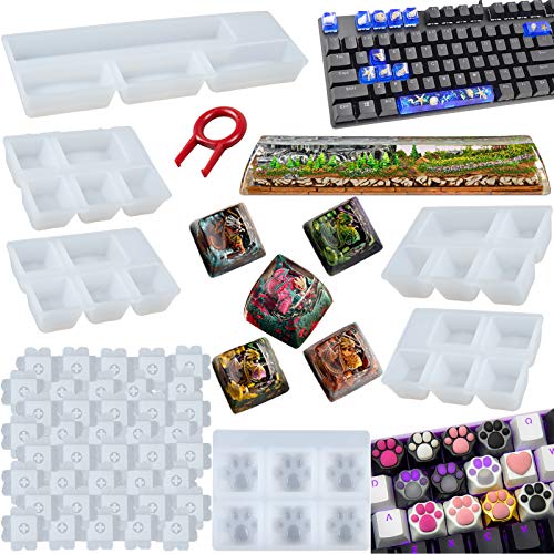 Keycaps Epoxy Resin Casting Molds Set for Mechanical Gaming Keyboard Polymer Clay Crafts 6 Silicone Trays with Key Puller - WoodArtSupply