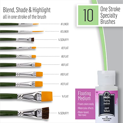 FolkArt Birds & Blossoms 2 oz One Stroke Acrylic Kit, 32 Piece Set Including 12 Multi-Surface Paints, 10 Brushes, 6 Teaching Guides, 3 Pattern Sheets FolkArt