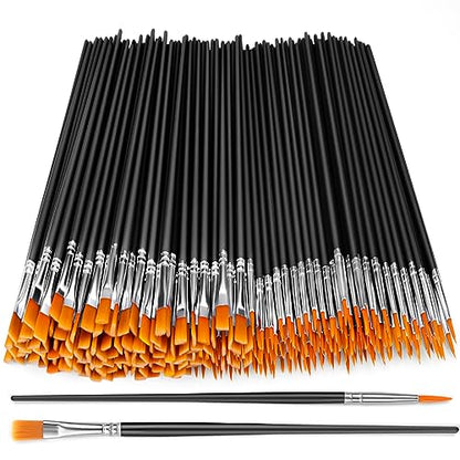 AROIC Acrylic Paint Brush Set, 200 pcs Nylon Hair Brushes for All Purpose Oil Watercolor Painting Artist Professional Kits, Black