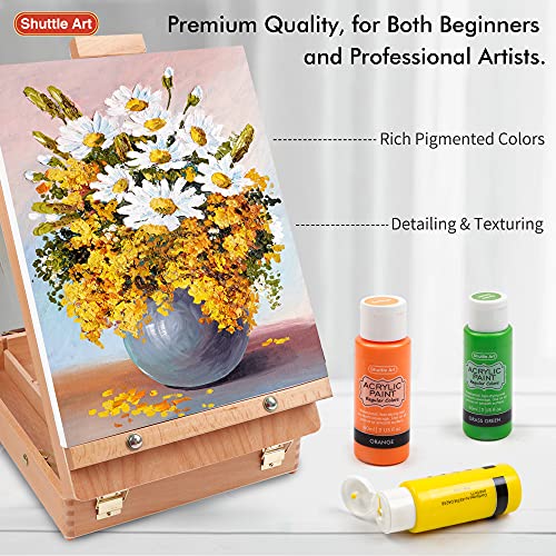 Shuttle Art Canvas Panels and Acrylic Paint Bundle, Art Painting Supplies Set for 50 Colors Acrylic Paint Bottles(60ml/2oz) & 36 Pack Painting Canvas Shuttle Art