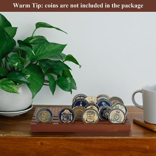 Samplife Coin Rack,Challenge Coins Display Stand Shelves Wooden Army Collectible Coins Holder Rack Case 6 Row Display American Flag Samplife